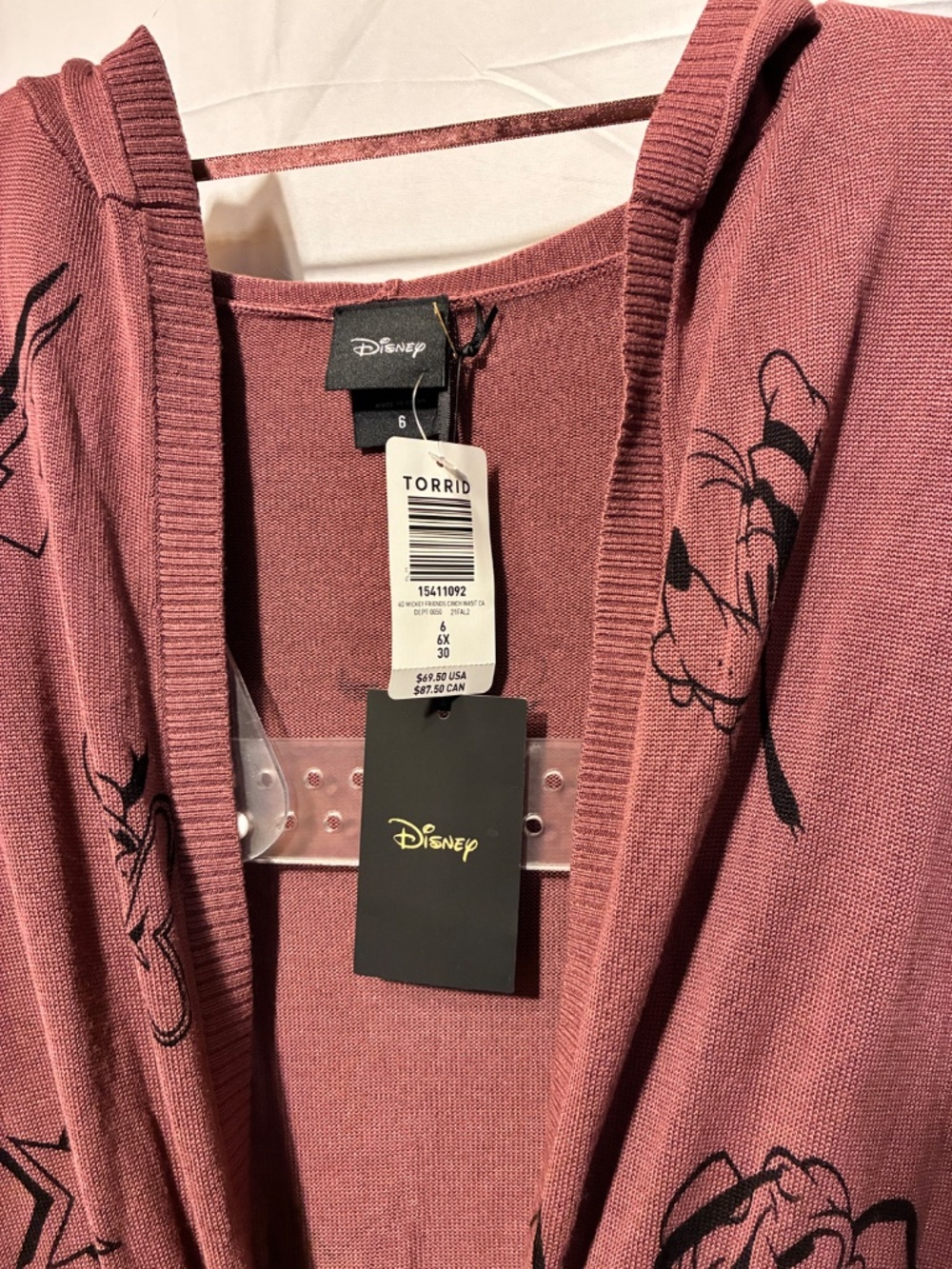NWT Torrid Size 6 Mickey Mouse and Friends Cinch Waist Hooded Cardigan - Picture 5 of 6